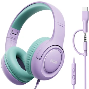 Kids Headphones for School, USB-C-3.5mm Dongle, w/Mic HK03 Foldable Wired Over Ear Headphones, for Toddler School/Tablet/iPad/PC/Travel, Purple-Green Kids Headphones for School, USB-C-3.5mm Dongle, w/Mic HK03 Foldable Wired Over Ear Headphones, for Toddler School/Tablet/iPad/PC/Travel, Purple-Green