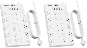 Power Strip Surge Protector, 22 AC 6 USB, 2100J, 6.5Ft,1875W/15A (Pack of 2) Power Strip Surge Protector, 22 AC 6 USB, 2100J, 6.5Ft,1875W/15A (Pack of 2)