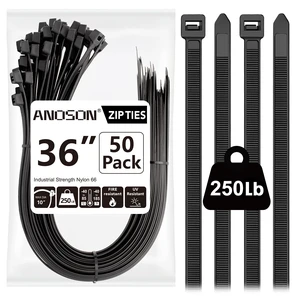 Large Zip Ties 36 inch (50 Pack), Long Zip Ties Heavy Duty with 250 lb Tensile Strength, Big Cable Ties, Black, by Large Zip Ties 36 inch (50 Pack), Long Zip Ties Heavy Duty with 250 lb Tensile Strength, Big Cable Ties, Black, by