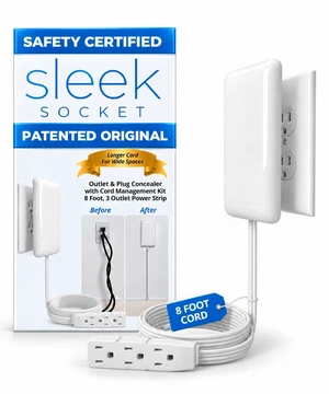 Original & Patented Ultra-Thin Outlet Concealer with Cord Concealer Kit, Flat Extension Cord with Multi Outlets Power Strip, Ideal for Home Improvement, Hide Bulky and Messy Cords Original & Patented Ultra-Thin Outlet Concealer with Cord Concealer Kit, Flat Extension Cord with Multi Outlets Power Strip, Ideal for Home Improvement, Hide Bulky and Messy Cords
