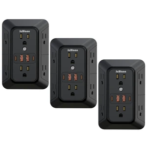 3 Pack Outlet Extender Surge Protector, 6 Outlet Splitter with 4 USB Ports (2 USB C),1050J 3-Sided Multi Plug Wall Outlet, USB Wall Charger for Home Office Kitchen TravelBlack-ETL 3 Pack Outlet Extender Surge Protector, 6 Outlet Splitter with 4 USB Ports (2 USB C),1050J 3-Sided Multi Plug Wall Outlet, USB Wall Charger for Home Office Kitchen TravelBlack-ETL