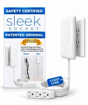 Original & Patented Flat Ultra-Thin Outlet Concealer with Extension Cord Kit, Multi Outlets Power Strip, Ideal for Home Improvement, Hide Bulky and Messy Cords, 3ft Original & Patented Flat Ultra-Thin Outlet Concealer with Extension Cord Kit, Multi Outlets Power Strip, Ideal for Home Improvement, Hide Bulky and Messy Cords, 3ft