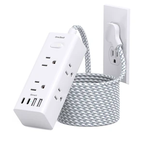 Flat Plug Extension Cord 15Ft, Surge Protector Power Strip 15 Ft Long Cord 6 Widely Outlets 4 USB Ports (2 USB C), 900J Wall Outlet Extender Charging Station for College Dorm Room Office Flat Plug Extension Cord 15Ft, Surge Protector Power Strip 15 Ft Long Cord 6 Widely Outlets 4 USB Ports (2 USB C), 900J Wall Outlet Extender Charging Station for College Dorm Room Office