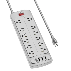 6 Ft Surge Protector Power Strip with 12 Outlets and 4 USB Ports 2700 Joules, 6 Feet Heavy Duty Extension Cord with Multiple Outlets for Home, Office, Dorm Room, ETL, Grey 6 Ft Surge Protector Power Strip with 12 Outlets and 4 USB Ports 2700 Joules, 6 Feet Heavy Duty Extension Cord with Multiple Outlets for Home, Office, Dorm Room, ETL, Grey