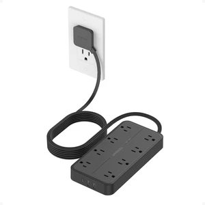 Power Strip Surge Protector, 10FT Flat Plug Extension Cord 8 Outlets 3 USB Charger(1 USB C), 1080 Joules Protection, Wall Mountable Charging Station for Home Office Dorm, Black Power Strip Surge Protector, 10FT Flat Plug Extension Cord 8 Outlets 3 USB Charger(1 USB C), 1080 Joules Protection, Wall Mountable Charging Station for Home Office Dorm, Black