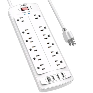 6 Ft Surge Protector Power Strip with 12 Outlets and 4 USB Ports 2700 Joules, 6 Feet Heavy Duty Extension Cord with Multiple Outlets for Home, Office, Dorm Room, ETL, White 6 Ft Surge Protector Power Strip with 12 Outlets and 4 USB Ports 2700 Joules, 6 Feet Heavy Duty Extension Cord with Multiple Outlets for Home, Office, Dorm Room, ETL, White