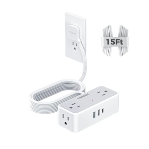 Extension Cord 15 FT, Power Strip with 900J Surge Protection, Grey 4 AC Outlets 1 USB C and 2 USB A Ports, Flat Plug, Multiple Wall Outlet Extender Suitable for Office Dorm Extension Cord 15 FT, Power Strip with 900J Surge Protection, Grey 4 AC Outlets 1 USB C and 2 USB A Ports, Flat Plug, Multiple Wall Outlet Extender Suitable for Office Dorm