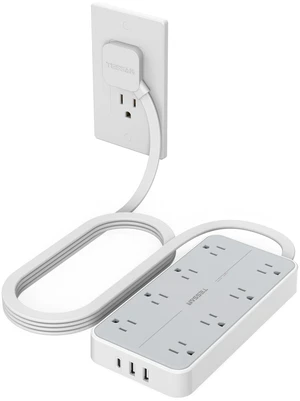 Power Strip Surge Protector, 6FT Flat Plug Extension Cord 8 Outlets 3 USB Charger(1 USB C), 1080 Joules Protection, 1875W 15A, Wall Mountable for Home Office Dorm, Gray Power Strip Surge Protector, 6FT Flat Plug Extension Cord 8 Outlets 3 USB Charger(1 USB C), 1080 Joules Protection, 1875W 15A, Wall Mountable for Home Office Dorm, Gray