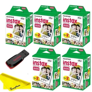 Instax Mini Instant Camera Film with Sandisk 32 GB USB Flash Drive + 5 x Mini Twin Packs (100 Sheets) and Buzz-Photo Microfiber Cleaning Cloth Instax Mini Instant Camera Film with Sandisk 32 GB USB Flash Drive + 5 x Mini Twin Packs (100 Sheets) and Buzz-Photo Microfiber Cleaning Cloth