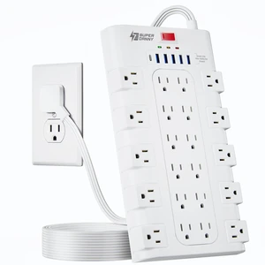 Flat Plug Power Strip Surge Protector, 6.5Ft, 22 AC 6 USB, 2100J 5A1C, 1875W/15A, Heavy Duty Extension Cord with Multiple Outlets, Outlet Extender for Home, Office, Dorm, Gaming Room, White Flat Plug Power Strip Surge Protector, 6.5Ft, 22 AC 6 USB, 2100J 5A1C, 1875W/15A, Heavy Duty Extension Cord with Multiple Outlets, Outlet Extender for Home, Office, Dorm, Gaming Room, White