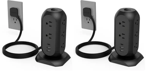 Tower Power Strip Flat Plug with 1050J Surge Protection, 6 Ft, Black (Pack of 2) Tower Power Strip Flat Plug with 1050J Surge Protection, 6 Ft, Black (Pack of 2)