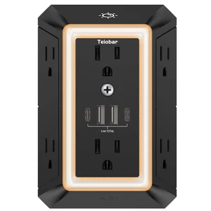 Multi Plug Wall Outlet Surge Protector with 6-Outlet & 4 USB Ports(2USB-C) 3-Sided Outlet Extender with Night Light, Outlet Splitter for Home Office Dorm Room Essentials, ETL Listed, Black Multi Plug Wall Outlet Surge Protector with 6-Outlet & 4 USB Ports(2USB-C) 3-Sided Outlet Extender with Night Light, Outlet Splitter for Home Office Dorm Room Essentials, ETL Listed, Black