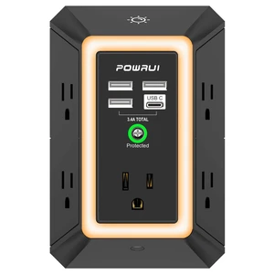 3-Sided Outlet Extender with Night Light - Multi Plug Wall Outlet with 5 Outlets and 4 USB Charging Ports(1 USB C), 1680J Power Strip for Home, Office, Travel, ETL Listed, Black 3-Sided Outlet Extender with Night Light - Multi Plug Wall Outlet with 5 Outlets and 4 USB Charging Ports(1 USB C), 1680J Power Strip for Home, Office, Travel, ETL Listed, Black