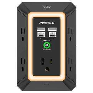 3-Sided Outlet Extender with Night Light - Multi Plug Wall Outlet with 5 Outlets and 4 USB Charging Ports(2 USB C), 1680J Power Strip for Home, Office, Travel, ETL Listed, Black 3-Sided Outlet Extender with Night Light - Multi Plug Wall Outlet with 5 Outlets and 4 USB Charging Ports(2 USB C), 1680J Power Strip for Home, Office, Travel, ETL Listed, Black