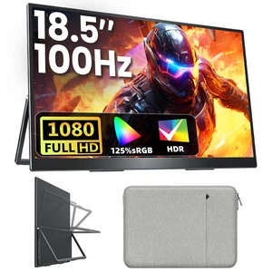 Portable Monitor 18.5 inch FHD 125% sRGB 100Hz IPS HDR HDMI USB-C Travel Monitor for Laptop MacBook PC Surface PS5 Xbox, Large External Display with Kickstand & Speakers, VESA Compatible Portable Monitor 18.5 inch FHD 125% sRGB 100Hz IPS HDR HDMI USB-C Travel Monitor for Laptop MacBook PC Surface PS5 Xbox, Large External Display with Kickstand & Speakers, VESA Compatible