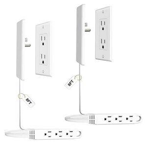 2 Pack 8FT Ultra Flat Plug Extension Cord, 3 Outlets, White Multi Outlets, Patented Detachable Ultra-Thin Outlet Cover Concealer, Ultra-Flat Plug, Max. 13A 125V 1625W, ETL Listed 2 Pack 8FT Ultra Flat Plug Extension Cord, 3 Outlets, White Multi Outlets, Patented Detachable Ultra-Thin Outlet Cover Concealer, Ultra-Flat Plug, Max. 13A 125V 1625W, ETL Listed