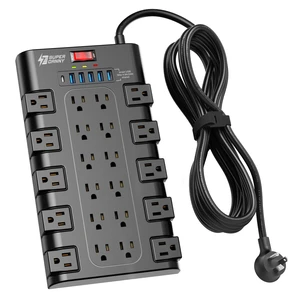 Power Strip Surge Protector, 22 AC 6 USB, 2100J, 15Ft, 1875W/15A 5A1C, Heavy Duty Extension Cord with Multiple Outlets, Flat Plug Outlet Extender for Home, Office, Dorm, Gaming Room, Black Power Strip Surge Protector, 22 AC 6 USB, 2100J, 15Ft, 1875W/15A 5A1C, Heavy Duty Extension Cord with Multiple Outlets, Flat Plug Outlet Extender for Home, Office, Dorm, Gaming Room, Black