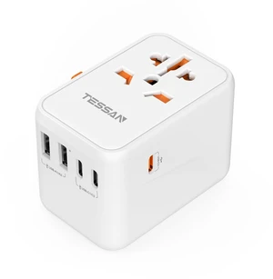 Universal Travel Adapter, GaN 65W 3 USB C Ports, 2 USB A Ports, Type C/G/A/I, European USA UK Australia Ireland Universal Travel Adapter, GaN 65W 3 USB C Ports, 2 USB A Ports, Type C/G/A/I, European USA UK Australia Ireland