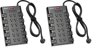 Power Strip Surge Protector, 22 AC 6 USB, 2100J, 8Ft, 1875W/15A (Pack of 2) Power Strip Surge Protector, 22 AC 6 USB, 2100J, 8Ft, 1875W/15A (Pack of 2)
