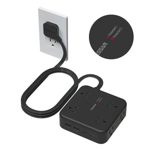 Dual Surge Protector Power Strip, 5 Ft Extension Cord Flat Wall Plug 4 USB (2 USB C) 8 Outlets, 2100J Surge Protection, 20W Multiple Charging Station for Home Office College Dorm, Black Dual Surge Protector Power Strip, 5 Ft Extension Cord Flat Wall Plug 4 USB (2 USB C) 8 Outlets, 2100J Surge Protection, 20W Multiple Charging Station for Home Office College Dorm, Black