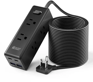 20Ft Extension Cord with Multiple Outlets, Flat Plug Power Strip Long Extension Cord with 6 Outlets, 4 USB Ports(2 USB C), Surge Protector for Home, Office Supplies, Dorm Essentials, Black 20Ft Extension Cord with Multiple Outlets, Flat Plug Power Strip Long Extension Cord with 6 Outlets, 4 USB Ports(2 USB C), Surge Protector for Home, Office Supplies, Dorm Essentials, Black