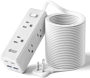 25Ft Extension Cord with Multiple Outlets, Flat Plug Power Strip Long Extension Cord with 6 Outlets, 4 USB Ports(2 USB C), Surge Protector for Home, Office Supplies, Dorm Essentials, White 25Ft Extension Cord with Multiple Outlets, Flat Plug Power Strip Long Extension Cord with 6 Outlets, 4 USB Ports(2 USB C), Surge Protector for Home, Office Supplies, Dorm Essentials, White