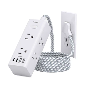Surge Protector Power Strip, 5Ft Flat Plug Extension Cord, White 6 Outlets 4 USB Ports (2 USB C), Wall Mount Small Power Strip for Travel Home Office College Dorm Essentials Charging Station Surge Protector Power Strip, 5Ft Flat Plug Extension Cord, White 6 Outlets 4 USB Ports (2 USB C), Wall Mount Small Power Strip for Travel Home Office College Dorm Essentials Charging Station