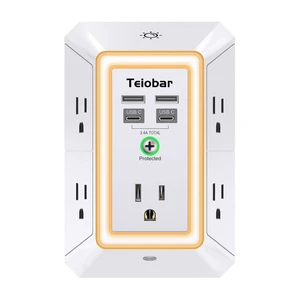 Multi Plug Wall Outlet Surge Protector with 5 Outlet & 4 USB Ports(2USB-C) 3-Sided Outlet Extender with Night Light, Outlet Splitter for Home Office Dorm Room Essentials, ETL Listed, White Multi Plug Wall Outlet Surge Protector with 5 Outlet & 4 USB Ports(2USB-C) 3-Sided Outlet Extender with Night Light, Outlet Splitter for Home Office Dorm Room Essentials, ETL Listed, White