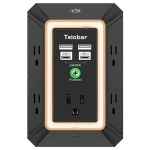 Multi Plug Wall Outlet Surge Protector with 5 Outlet & 4 USB Ports(2USB-C) 3-Sided Outlet Extender with Night Light, Outlet Splitter for Home Office Dorm Room Essentials, ETL Listed, Black Multi Plug Wall Outlet Surge Protector with 5 Outlet & 4 USB Ports(2USB-C) 3-Sided Outlet Extender with Night Light, Outlet Splitter for Home Office Dorm Room Essentials, ETL Listed, Black