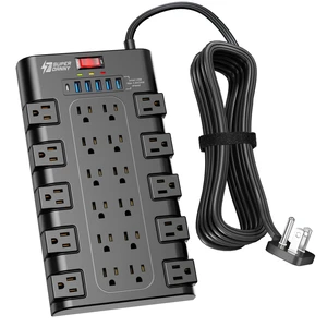 Flat Plug Power Strip Surge Protector, 10Ft, 22 AC 6 USB, 2100J 5A1C, 1875W/15A, Heavy Duty Extension Cord with Multiple Outlets, Outlet Extender for Home, Office, Dorm, Gaming Room, Black Flat Plug Power Strip Surge Protector, 10Ft, 22 AC 6 USB, 2100J 5A1C, 1875W/15A, Heavy Duty Extension Cord with Multiple Outlets, Outlet Extender for Home, Office, Dorm, Gaming Room, Black