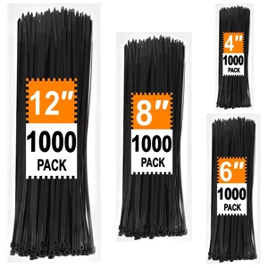Zip Ties Assorted Sizes 4+6+8+12 inch, 4000 Pack, Black Cable Ties, UV Resistant Wire Ties for Outdoor Use Zip Ties Assorted Sizes 4+6+8+12 inch, 4000 Pack, Black Cable Ties, UV Resistant Wire Ties for Outdoor Use