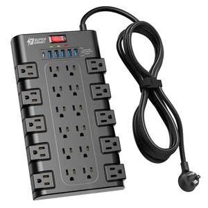 Power Strip Surge Protector, 22 AC 6 USB, 2100J, 10Ft, 1875W/15A 5A1C, Heavy Duty Extension Cord with Multiple Outlets, Flat Plug Outlet Extender for Home, Office, Dorm, Gaming Room, Black Power Strip Surge Protector, 22 AC 6 USB, 2100J, 10Ft, 1875W/15A 5A1C, Heavy Duty Extension Cord with Multiple Outlets, Flat Plug Outlet Extender for Home, Office, Dorm, Gaming Room, Black