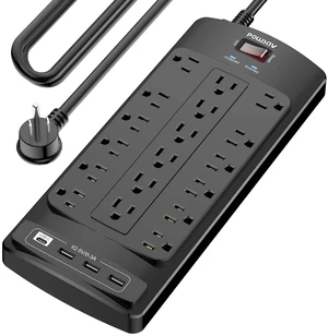 18 Outlets Surge Protector Power Strip - 15 Feet Flat Plug Heavy Duty Extension Cord with 18 Widely Outlets and 4 USB Ports, 2100 Joules, Black, ETL Listed 18 Outlets Surge Protector Power Strip - 15 Feet Flat Plug Heavy Duty Extension Cord with 18 Widely Outlets and 4 USB Ports, 2100 Joules, Black, ETL Listed