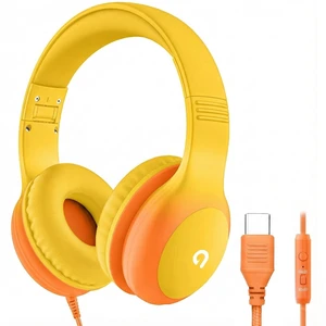 Wired Kids Headphones with USB C Plug, 85dB Safe Volume, Adjustable Headband, Tangle-Free Cord Headphones for School, Tablet, Travel (Yellow & Orange, with Microphone) Wired Kids Headphones with USB C Plug, 85dB Safe Volume, Adjustable Headband, Tangle-Free Cord Headphones for School, Tablet, Travel (Yellow & Orange, with Microphone)