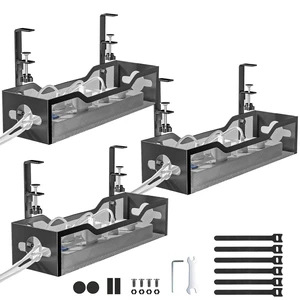 Under Desk Cable Management Tray 3 Pack, Cable Management Under Desk No Drill, Cable Organizer with Clamp for Wire Management, Cord Organizer for Office, Home - No Damage to Table (Black) Under Desk Cable Management Tray 3 Pack, Cable Management Under Desk No Drill, Cable Organizer with Clamp for Wire Management, Cord Organizer for Office, Home - No Damage to Table (Black)