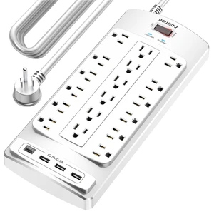 18 Outlets Surge Protector Power Strip - 20 Feet Flat Plug Heavy Duty Extension Cord with 18 Widely Outlets and 4 USB Ports, 2100 Joules, White, ETL Listed 18 Outlets Surge Protector Power Strip - 20 Feet Flat Plug Heavy Duty Extension Cord with 18 Widely Outlets and 4 USB Ports, 2100 Joules, White, ETL Listed