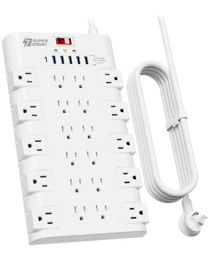 Power Strip Surge Protector, 22 AC 6 USB, 2100J, 10Ft, 1875W/15A 5A1C, Heavy Duty Extension Cord with Multiple Outlets, Flat Plug Outlet Extender for Home, Office, Dorm, Gaming Room, White Power Strip Surge Protector, 22 AC 6 USB, 2100J, 10Ft, 1875W/15A 5A1C, Heavy Duty Extension Cord with Multiple Outlets, Flat Plug Outlet Extender for Home, Office, Dorm, Gaming Room, White