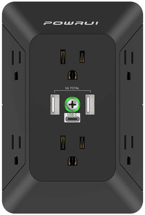 3 Sided Surge Protector Power Strip - 6 Outlet Extender with 3 USB Charging Ports(1 USB C), Multi Plug Wall Adapter Outlet Splitter for Home Travel Office, Black 3 Sided Surge Protector Power Strip - 6 Outlet Extender with 3 USB Charging Ports(1 USB C), Multi Plug Wall Adapter Outlet Splitter for Home Travel Office, Black