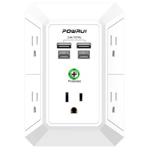 Outlet Extender Surge Protector - 5 Outlet Splitter with 4 USB Charging Ports(2 USB C), 3-Sided 1680J Power Strip Multi Plug Wall Adapter for Home Travel Office, White Outlet Extender Surge Protector - 5 Outlet Splitter with 4 USB Charging Ports(2 USB C), 3-Sided 1680J Power Strip Multi Plug Wall Adapter for Home Travel Office, White