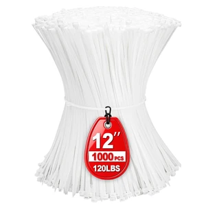 Zip Ties 12 inch Heavy Duty Cable Ties with 120lbs Tensile Strength,White Zip Ties 1000 Pack, Wire Ties for Indoor and Outdoor Use Zip Ties 12 inch Heavy Duty Cable Ties with 120lbs Tensile Strength,White Zip Ties 1000 Pack, Wire Ties for Indoor and Outdoor Use