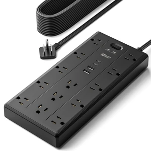 20Ft Extension Cord with Multiple Outlets, Flat Plug Power Strip 2100J, 13AC 2 USB C 2 USB A Charging Ports, Surge Protector, Desk Charging Station, Home Office, College Dorm Room Essentials 20Ft Extension Cord with Multiple Outlets, Flat Plug Power Strip 2100J, 13AC 2 USB C 2 USB A Charging Ports, Surge Protector, Desk Charging Station, Home Office, College Dorm Room Essentials