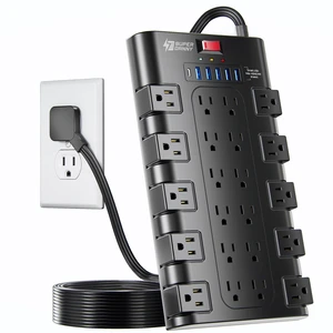 Flat Plug Power Strip Surge Protector, 6.5Ft, 22 AC 6 USB, 2100J 5A1C, 1875W/15A, Heavy Duty Extension Cord with Multiple Outlets, Outlet Extender for Home, Office, Dorm, Gaming Room, Black Flat Plug Power Strip Surge Protector, 6.5Ft, 22 AC 6 USB, 2100J 5A1C, 1875W/15A, Heavy Duty Extension Cord with Multiple Outlets, Outlet Extender for Home, Office, Dorm, Gaming Room, Black