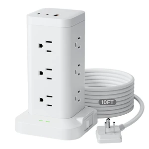 Power Strip Tower with Surge Protector 1800J, Fast Charging Tower PD20W USB-C Ports with 12 AC Outlets, Extension Cord for Home Office Dorm Room, 9.8ft, White Power Strip Tower with Surge Protector 1800J, Fast Charging Tower PD20W USB-C Ports with 12 AC Outlets, Extension Cord for Home Office Dorm Room, 9.8ft, White