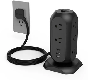 Tower Power Strip Flat Plug with 1050J Surge Protection, 6 Ft, Black 11 Outlets 3 USB (1 USB C), Surge Protector Power Tower, Extension Cord with Multiple Outlets, Dorm, Office Desk Supplies Tower Power Strip Flat Plug with 1050J Surge Protection, 6 Ft, Black 11 Outlets 3 USB (1 USB C), Surge Protector Power Tower, Extension Cord with Multiple Outlets, Dorm, Office Desk Supplies