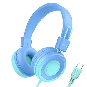 USB Type C Kids Headphone for School, 94dB Safe Volume Limited, Foldable Stereo Sound Tangle-Free Type C Cord, On-Ear Headphones for Boys/Girls/Students/Tablet/Travel(Gradient Blue) USB Type C Kids Headphone for School, 94dB Safe Volume Limited, Foldable Stereo Sound Tangle-Free Type C Cord, On-Ear Headphones for Boys/Girls/Students/Tablet/Travel(Gradient Blue)