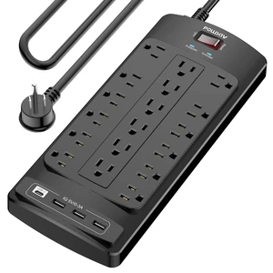 18 Outlets Surge Protector Power Strip - 10 Feet Flat Plug Heavy Duty Extension Cord with 18 Widely Outlets and 4 USB Ports, 2100 Joules, Black, ETL Listed 18 Outlets Surge Protector Power Strip - 10 Feet Flat Plug Heavy Duty Extension Cord with 18 Widely Outlets and 4 USB Ports, 2100 Joules, Black, ETL Listed
