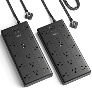 6Ft Extension Cord with Multiple Outlets, 2 Pack Power Strip 2100J, 13AC 2 USB C 2 USB A Charging Ports, Flat Plug Surge Protector, Desk Charging Station, Home Office, College Dorm Room 6Ft Extension Cord with Multiple Outlets, 2 Pack Power Strip 2100J, 13AC 2 USB C 2 USB A Charging Ports, Flat Plug Surge Protector, Desk Charging Station, Home Office, College Dorm Room