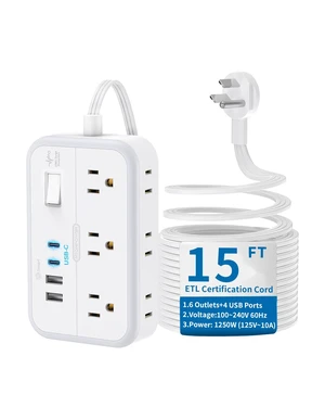 Flat Extension Cord 15 ft, Surge Protector Power Strip with 6 Widely Outlets 4 USB Ports(2 USB C), Flat Plug, Wall Mounted, Side Outlet Extender for Indoor, Home Office, Dorm Room Essentials Flat Extension Cord 15 ft, Surge Protector Power Strip with 6 Widely Outlets 4 USB Ports(2 USB C), Flat Plug, Wall Mounted, Side Outlet Extender for Indoor, Home Office, Dorm Room Essentials