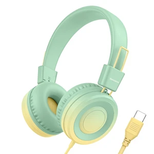 USB Type C Kids Headphone for School, 94dB Safe Volume Limited, Foldable Stereo Sound Tangle-Free Type C Cord, On-Ear Headphones for Boys/Girls/Students/Tablet/Travel(Gradient Green) USB Type C Kids Headphone for School, 94dB Safe Volume Limited, Foldable Stereo Sound Tangle-Free Type C Cord, On-Ear Headphones for Boys/Girls/Students/Tablet/Travel(Gradient Green)