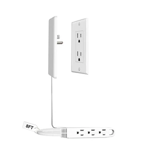 8FT Flat Plug Extension Cord Power Strip 3 Outlets White Downward Cord Downward, Patented Detachable Ultra-Thin Outlet Cover Concealer, Ultra-Flat Plug, Max. 13A 125V 1625W, ETL Listed 8FT Flat Plug Extension Cord Power Strip 3 Outlets White Downward Cord Downward, Patented Detachable Ultra-Thin Outlet Cover Concealer, Ultra-Flat Plug, Max. 13A 125V 1625W, ETL Listed
